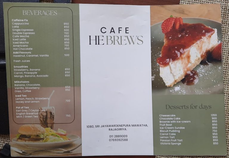 He Brews Coffee Menu